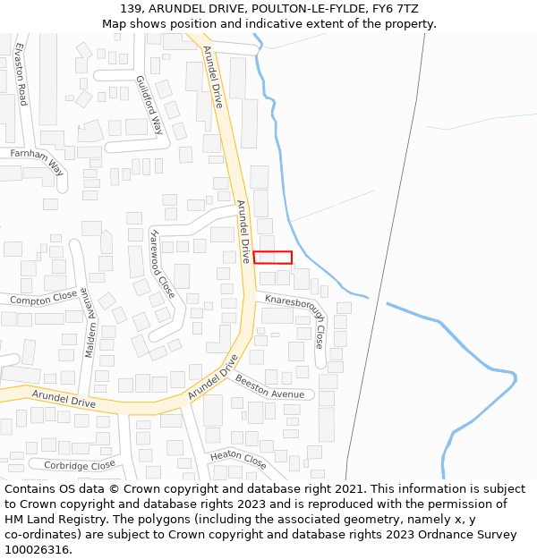 139, ARUNDEL DRIVE, POULTON-LE-FYLDE, FY6 7TZ: Location map and indicative extent of plot