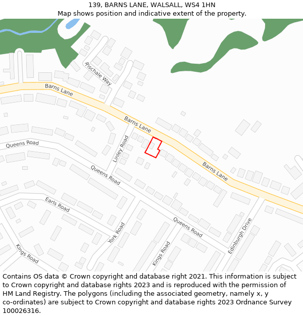 139, BARNS LANE, WALSALL, WS4 1HN: Location map and indicative extent of plot