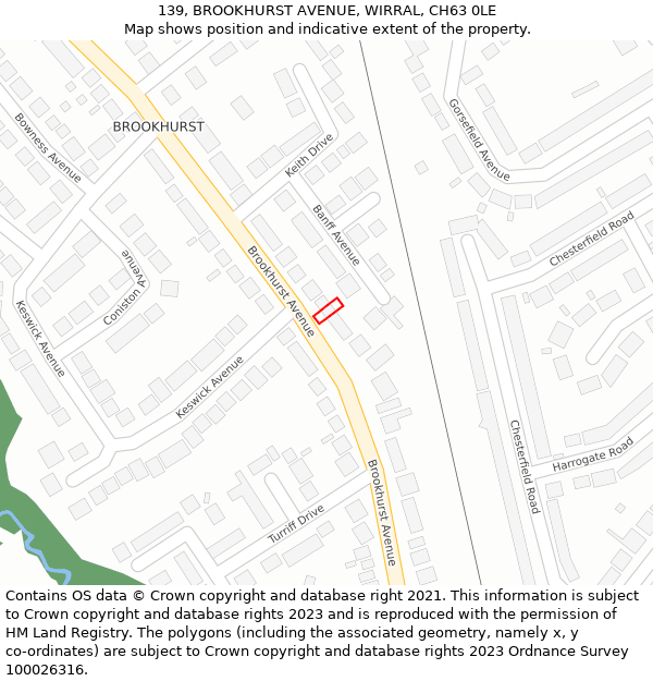 139, BROOKHURST AVENUE, WIRRAL, CH63 0LE: Location map and indicative extent of plot