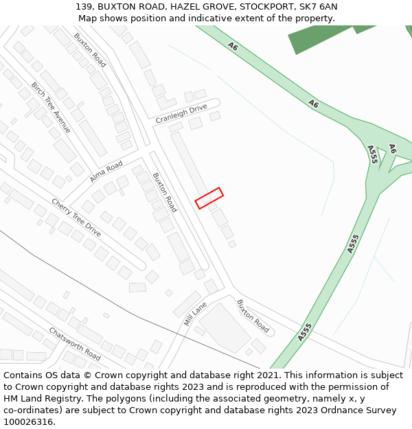 139, BUXTON ROAD, HAZEL GROVE, STOCKPORT, SK7 6AN: Location map and indicative extent of plot