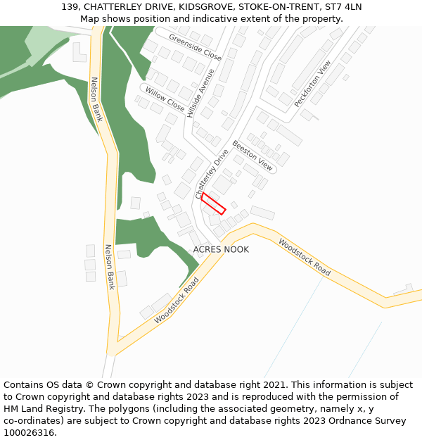 139, CHATTERLEY DRIVE, KIDSGROVE, STOKE-ON-TRENT, ST7 4LN: Location map and indicative extent of plot