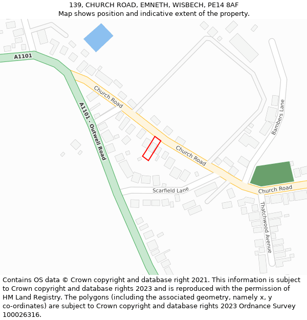 139, CHURCH ROAD, EMNETH, WISBECH, PE14 8AF: Location map and indicative extent of plot