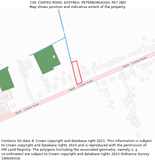 139, COATES ROAD, EASTREA, PETERBOROUGH, PE7 2BD: Location map and indicative extent of plot
