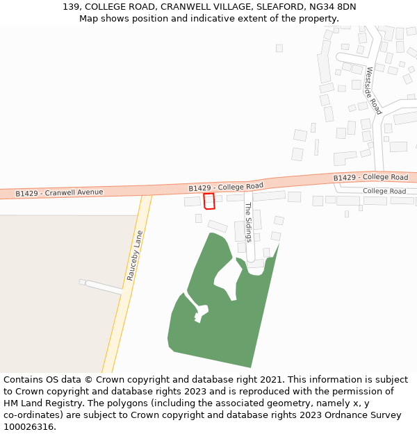 139, COLLEGE ROAD, CRANWELL VILLAGE, SLEAFORD, NG34 8DN: Location map and indicative extent of plot