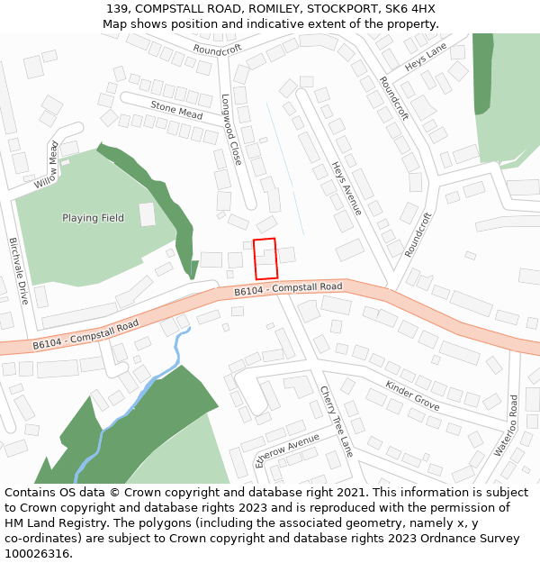 139, COMPSTALL ROAD, ROMILEY, STOCKPORT, SK6 4HX: Location map and indicative extent of plot