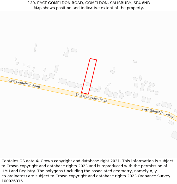 139, EAST GOMELDON ROAD, GOMELDON, SALISBURY, SP4 6NB: Location map and indicative extent of plot