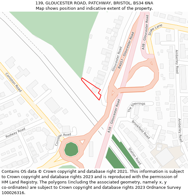 139, GLOUCESTER ROAD, PATCHWAY, BRISTOL, BS34 6NA: Location map and indicative extent of plot