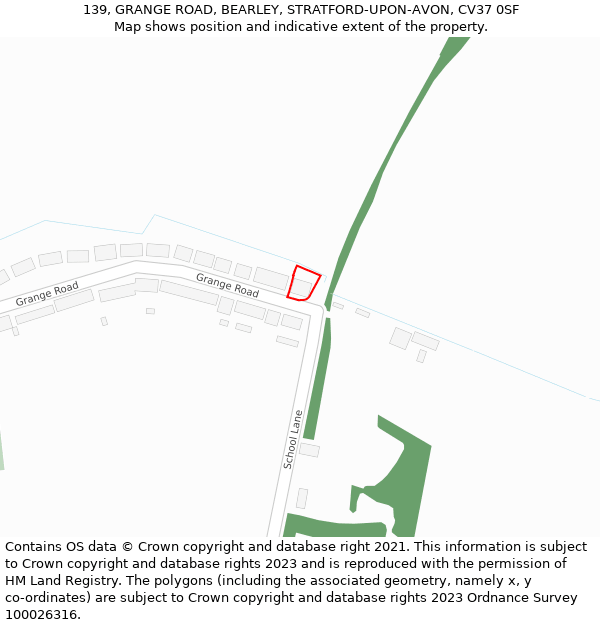 139, GRANGE ROAD, BEARLEY, STRATFORD-UPON-AVON, CV37 0SF: Location map and indicative extent of plot