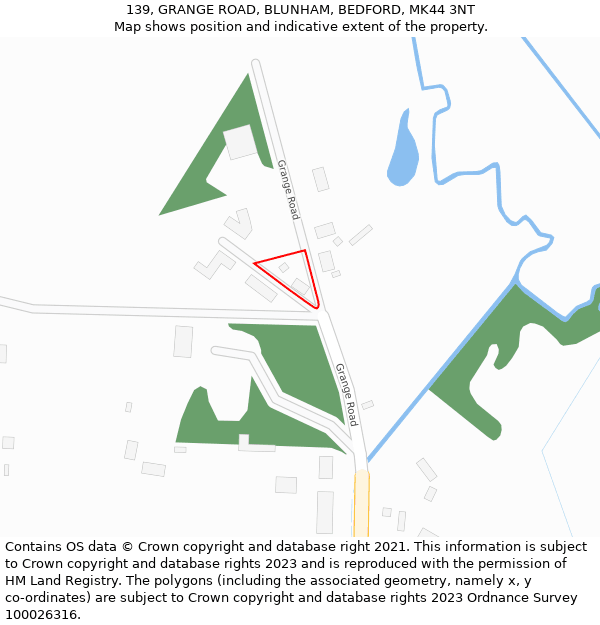 139, GRANGE ROAD, BLUNHAM, BEDFORD, MK44 3NT: Location map and indicative extent of plot