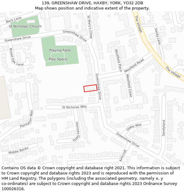 139, GREENSHAW DRIVE, HAXBY, YORK, YO32 2DB: Location map and indicative extent of plot