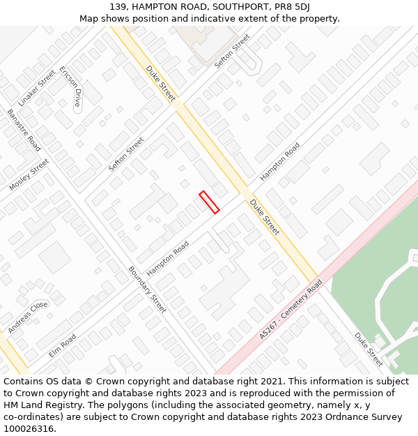 139, HAMPTON ROAD, SOUTHPORT, PR8 5DJ: Location map and indicative extent of plot