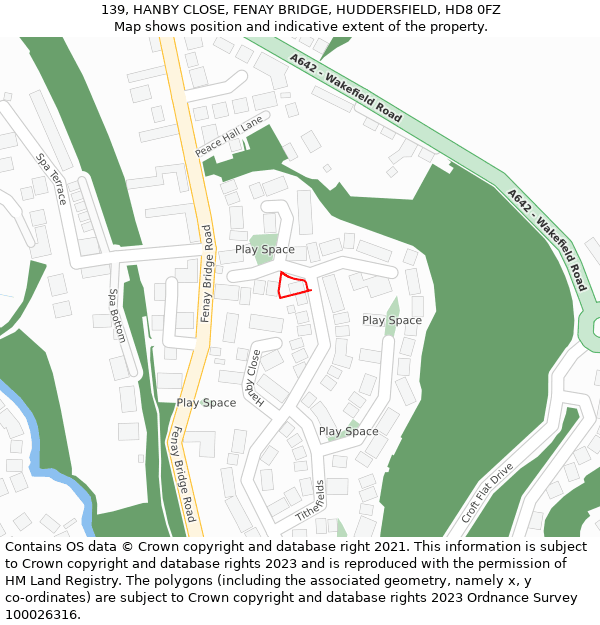 139, HANBY CLOSE, FENAY BRIDGE, HUDDERSFIELD, HD8 0FZ: Location map and indicative extent of plot