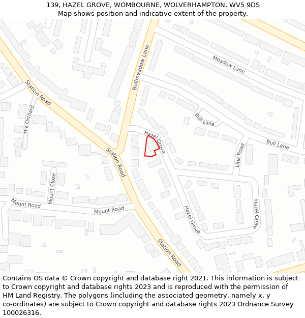 139, HAZEL GROVE, WOMBOURNE, WOLVERHAMPTON, WV5 9DS: Location map and indicative extent of plot