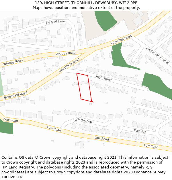 139, HIGH STREET, THORNHILL, DEWSBURY, WF12 0PR: Location map and indicative extent of plot