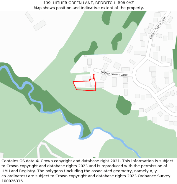 139, HITHER GREEN LANE, REDDITCH, B98 9AZ: Location map and indicative extent of plot