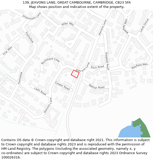 139, JEAVONS LANE, GREAT CAMBOURNE, CAMBRIDGE, CB23 5FA: Location map and indicative extent of plot