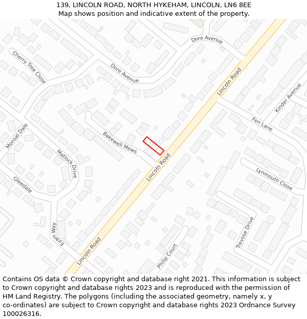 139, LINCOLN ROAD, NORTH HYKEHAM, LINCOLN, LN6 8EE: Location map and indicative extent of plot