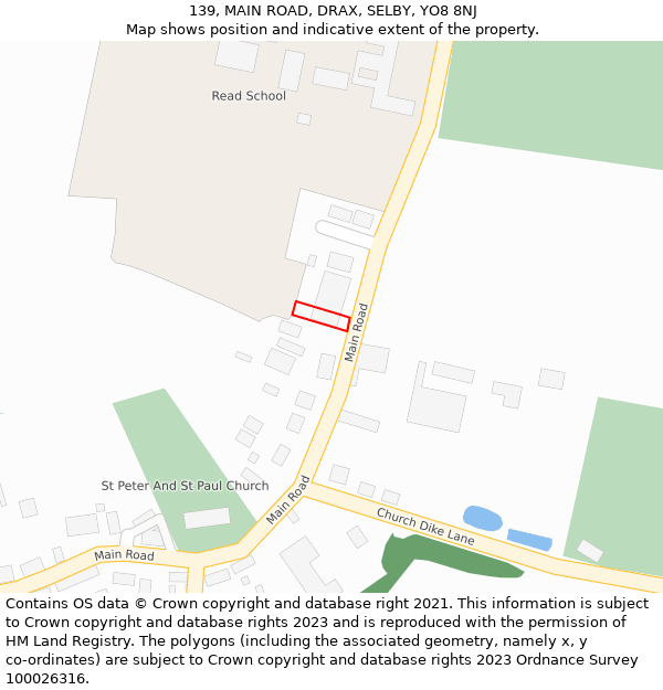 139, MAIN ROAD, DRAX, SELBY, YO8 8NJ: Location map and indicative extent of plot