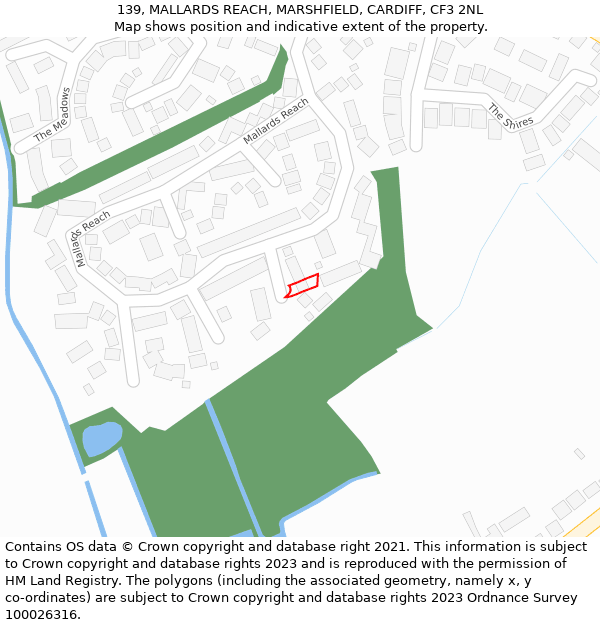 139, MALLARDS REACH, MARSHFIELD, CARDIFF, CF3 2NL: Location map and indicative extent of plot