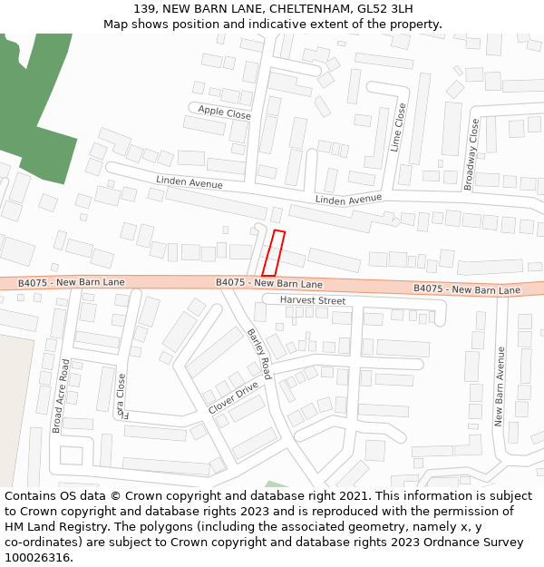 139, NEW BARN LANE, CHELTENHAM, GL52 3LH: Location map and indicative extent of plot