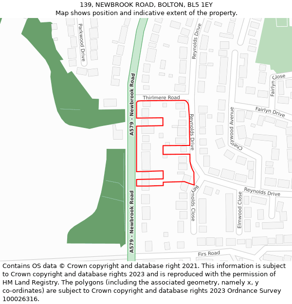 139, NEWBROOK ROAD, BOLTON, BL5 1EY: Location map and indicative extent of plot