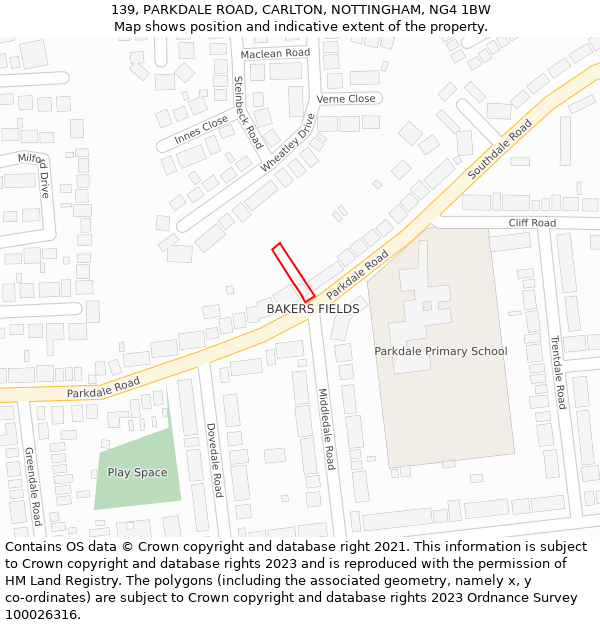 139, PARKDALE ROAD, CARLTON, NOTTINGHAM, NG4 1BW: Location map and indicative extent of plot