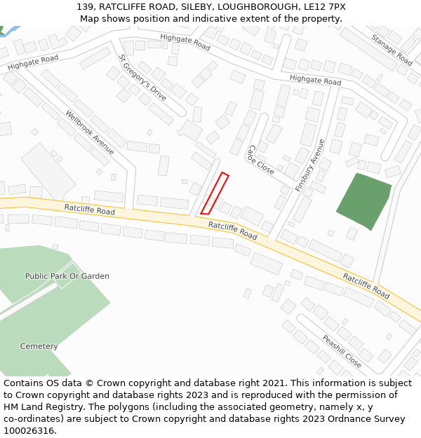 139, RATCLIFFE ROAD, SILEBY, LOUGHBOROUGH, LE12 7PX: Location map and indicative extent of plot