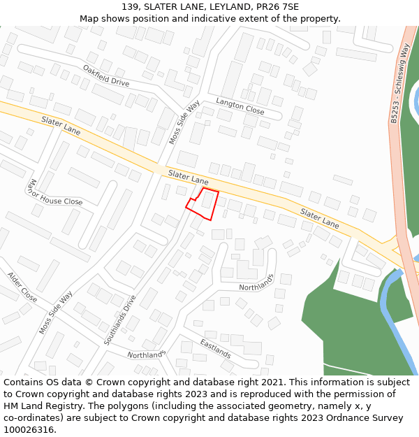 139, SLATER LANE, LEYLAND, PR26 7SE: Location map and indicative extent of plot