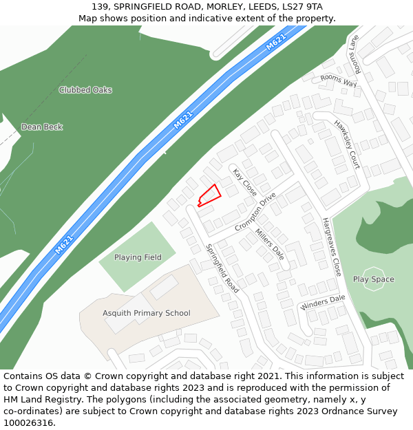 139, SPRINGFIELD ROAD, MORLEY, LEEDS, LS27 9TA: Location map and indicative extent of plot