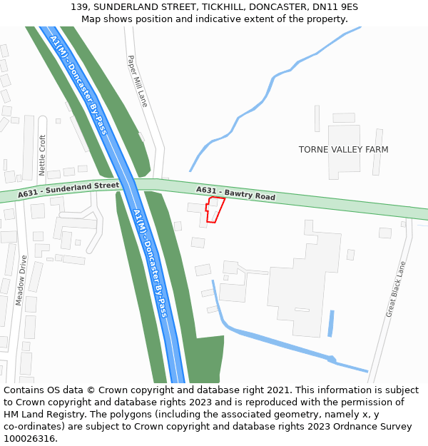 139, SUNDERLAND STREET, TICKHILL, DONCASTER, DN11 9ES: Location map and indicative extent of plot