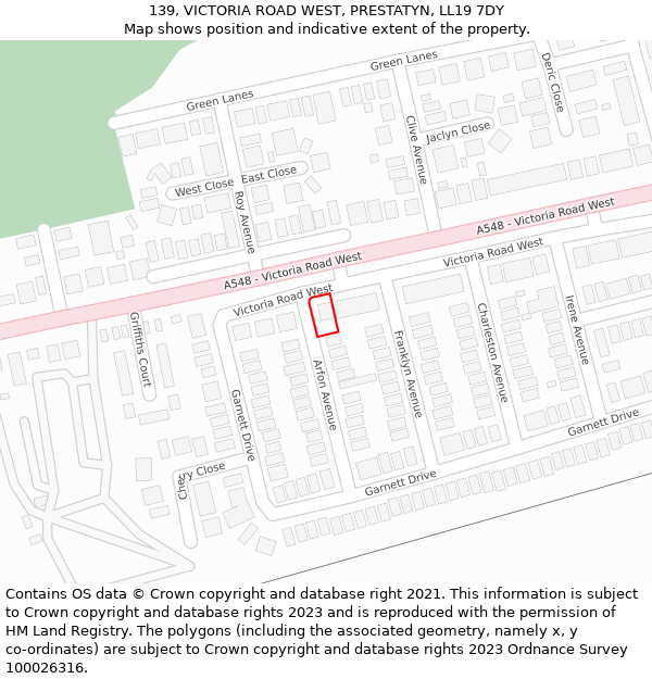 139, VICTORIA ROAD WEST, PRESTATYN, LL19 7DY: Location map and indicative extent of plot