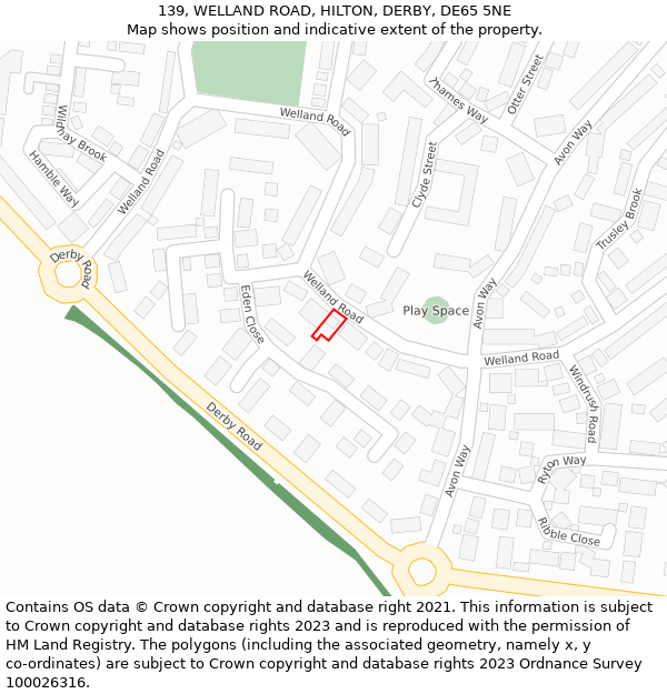 139, WELLAND ROAD, HILTON, DERBY, DE65 5NE: Location map and indicative extent of plot