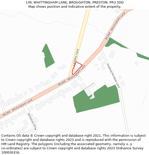 139, WHITTINGHAM LANE, BROUGHTON, PRESTON, PR3 5DD: Location map and indicative extent of plot