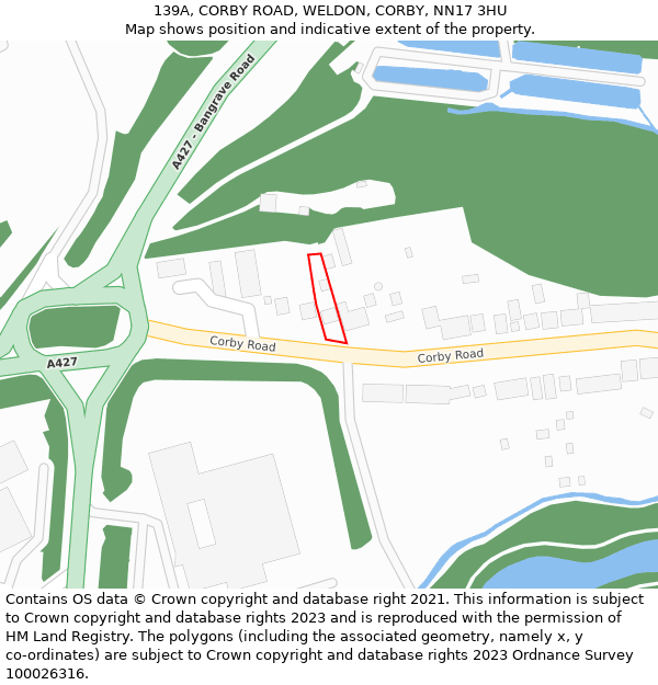 139A, CORBY ROAD, WELDON, CORBY, NN17 3HU: Location map and indicative extent of plot