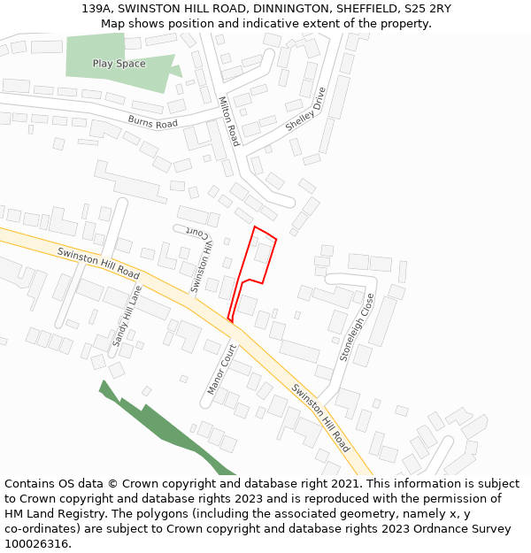 139A, SWINSTON HILL ROAD, DINNINGTON, SHEFFIELD, S25 2RY: Location map and indicative extent of plot