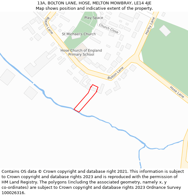 13A, BOLTON LANE, HOSE, MELTON MOWBRAY, LE14 4JE: Location map and indicative extent of plot