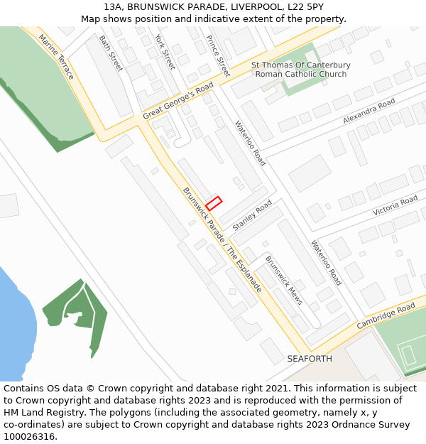 13A, BRUNSWICK PARADE, LIVERPOOL, L22 5PY: Location map and indicative extent of plot