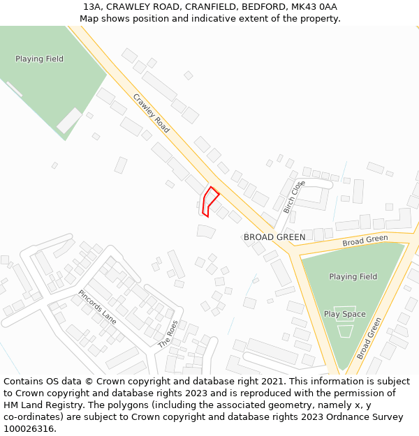 13A, CRAWLEY ROAD, CRANFIELD, BEDFORD, MK43 0AA: Location map and indicative extent of plot