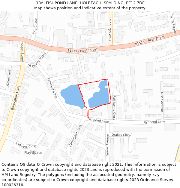 13A, FISHPOND LANE, HOLBEACH, SPALDING, PE12 7DE: Location map and indicative extent of plot