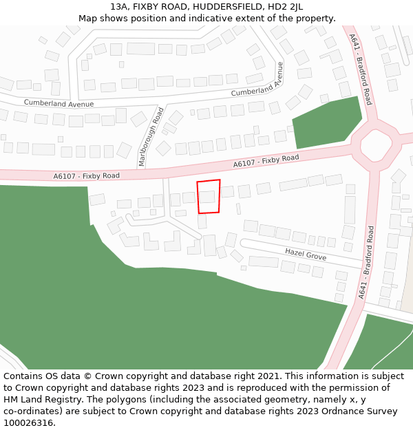 13A, FIXBY ROAD, HUDDERSFIELD, HD2 2JL: Location map and indicative extent of plot