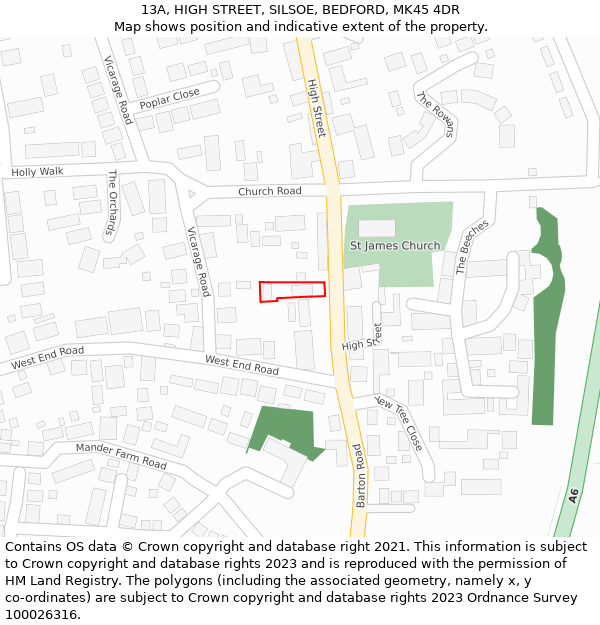 13A, HIGH STREET, SILSOE, BEDFORD, MK45 4DR: Location map and indicative extent of plot