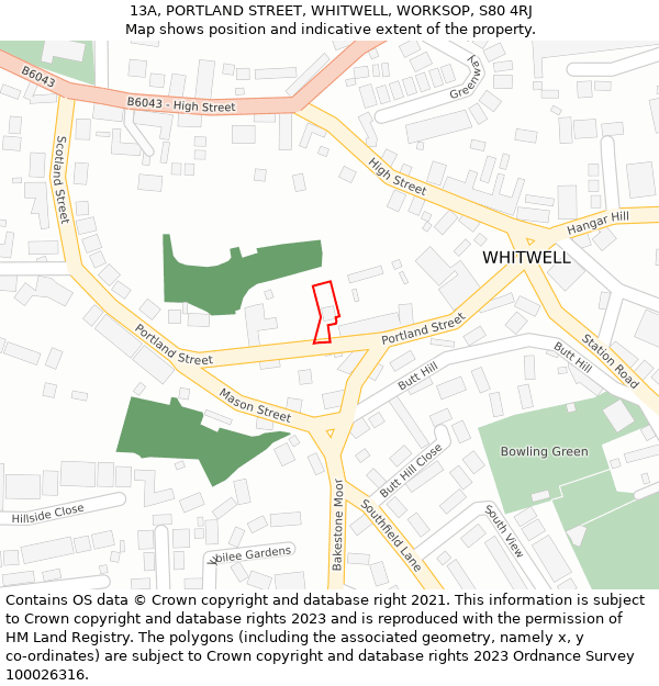 13A, PORTLAND STREET, WHITWELL, WORKSOP, S80 4RJ: Location map and indicative extent of plot