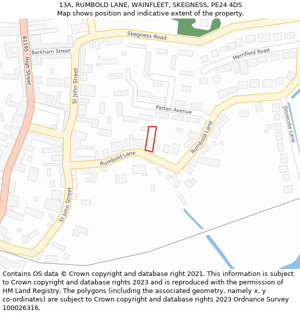 13A, RUMBOLD LANE, WAINFLEET, SKEGNESS, PE24 4DS: Location map and indicative extent of plot