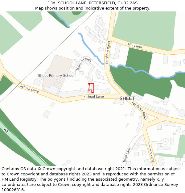 13A, SCHOOL LANE, PETERSFIELD, GU32 2AS: Location map and indicative extent of plot