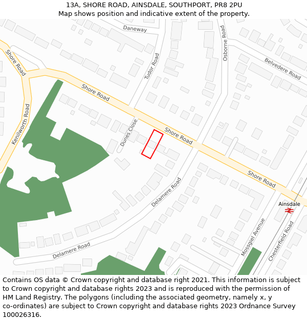 13A, SHORE ROAD, AINSDALE, SOUTHPORT, PR8 2PU: Location map and indicative extent of plot