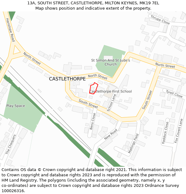 13A, SOUTH STREET, CASTLETHORPE, MILTON KEYNES, MK19 7EL: Location map and indicative extent of plot