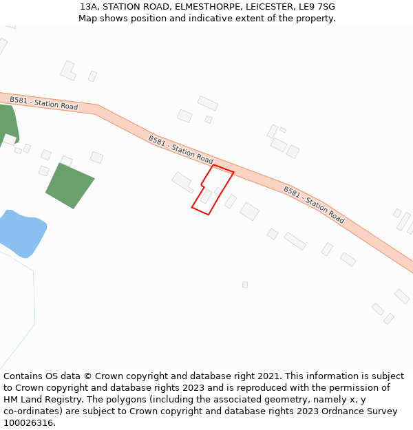 13A, STATION ROAD, ELMESTHORPE, LEICESTER, LE9 7SG: Location map and indicative extent of plot