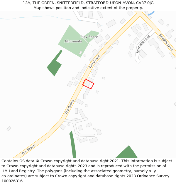 13A, THE GREEN, SNITTERFIELD, STRATFORD-UPON-AVON, CV37 0JG: Location map and indicative extent of plot