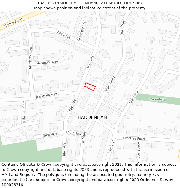 13A, TOWNSIDE, HADDENHAM, AYLESBURY, HP17 8BG: Location map and indicative extent of plot
