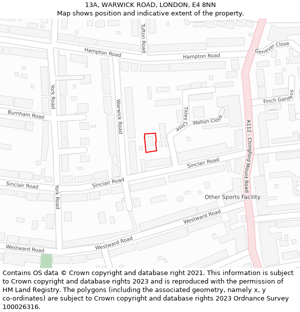 13A, WARWICK ROAD, LONDON, E4 8NN: Location map and indicative extent of plot